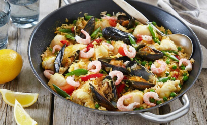 Paella med breiflabb og skalldyr